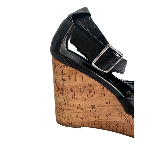 COLE HAAN Black Leather Cork Wedges Size 11 - Picture 8 of 12